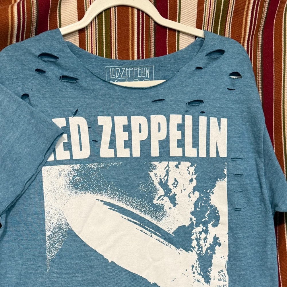 Led Zeppelin T Shirt UK Tour Light Blue & White Size S/M